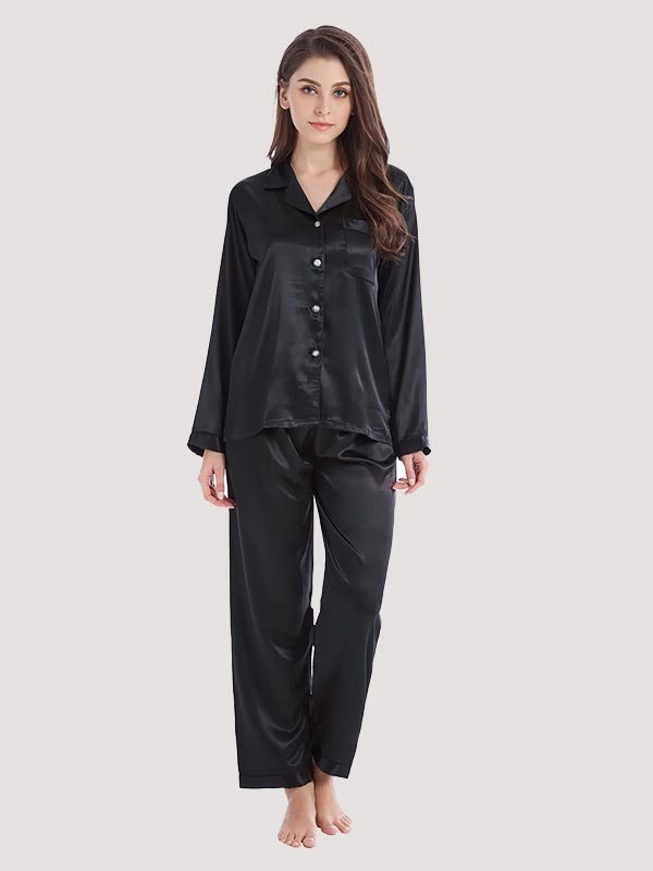 Pyjama En Satin Noir Pour Femme Caresse de Satin Signature