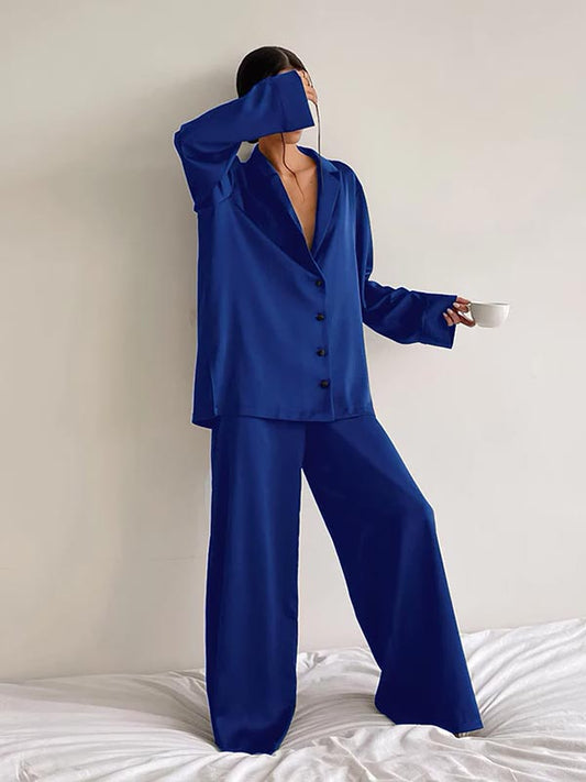 Pyjama En Satin Bleu Pour Femme | Étoile Nocturne