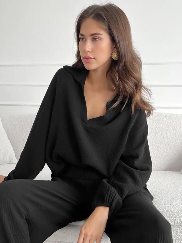 Pyjama Noir En Coton Pour Femme Mélodie de Nuit Signature