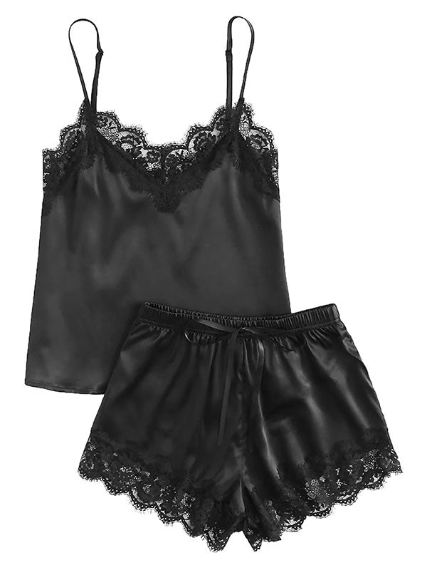 Pyjama Noir Pour Femme Sexy Voile de Satin Signature