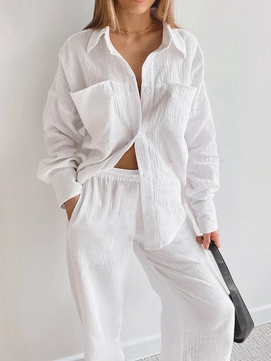 Orchidée de Nuit : Pyjama Blanc en Coton pour Femme