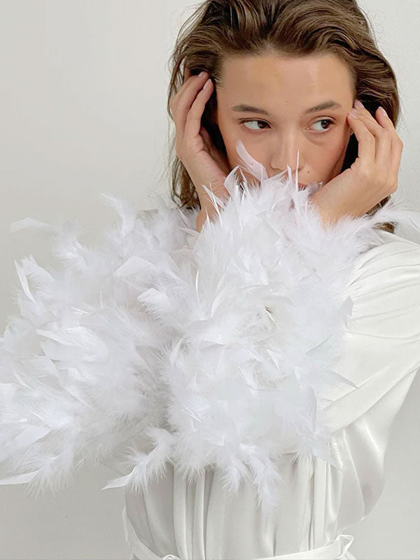Robe de Chambre en Satin pour Femme Fourrure Blanche Luxe