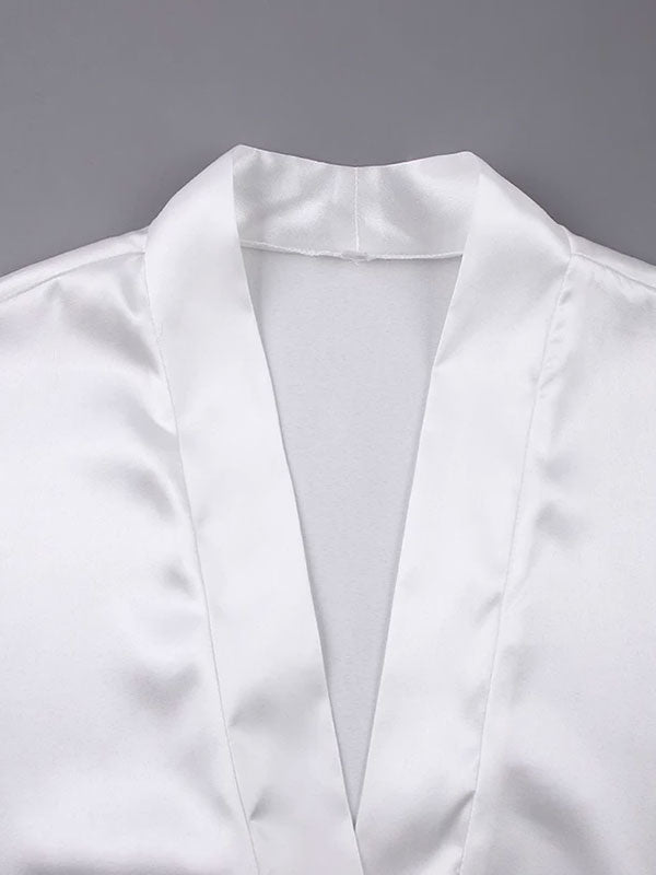Robe de Chambre en Satin pour Femme Fourrure Blanche Luxe
