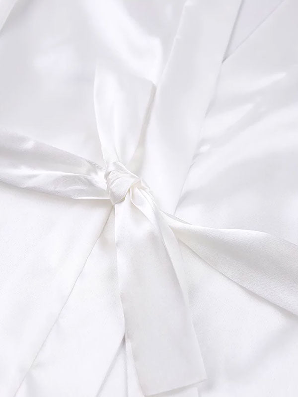 Robe de Chambre en Satin pour Femme Fourrure Blanche Luxe