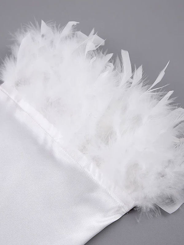 Robe de Chambre en Satin pour Femme Fourrure Blanche Luxe