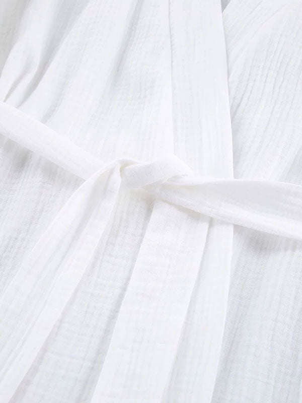 Robe de Chambre Femme mi-Longue en Coton Blanc | Nid Douillet