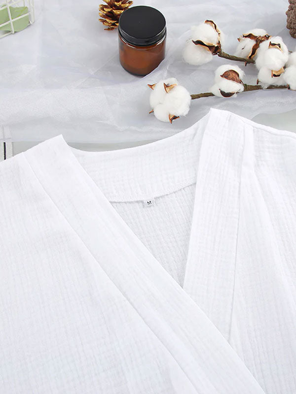 Robe de Chambre Femme mi-Longue en Coton Blanc | Nid Douillet