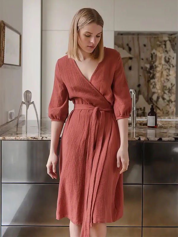 Robe de Chambre Rouge en Coton pour Femme | Flocon de Douceur