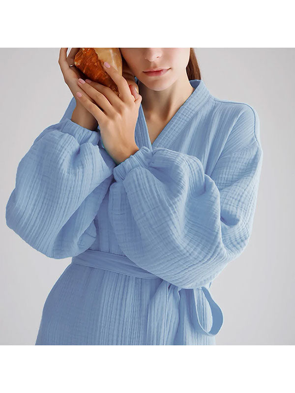 Robe de Chambre en Coton Chaleur Douce Bleu Ciel