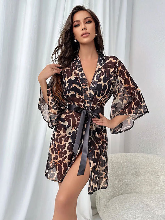 Robe de Chambre Pour Femme Courte Léopard Signature