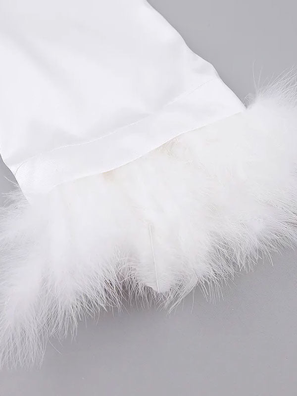 Robe de Chambre Élégante Manches à Fourrures pour Femme Élégance Matinale Signature