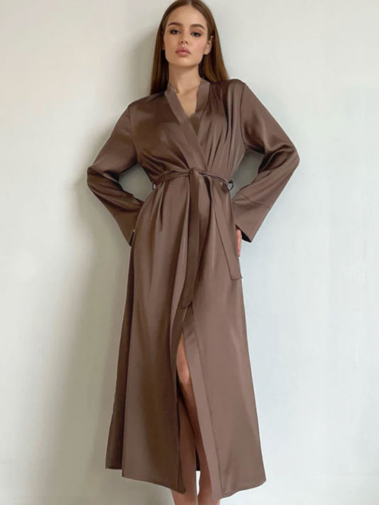 Robe de Chambre Longue Pour Femme En Satin Perle du Matin Signature