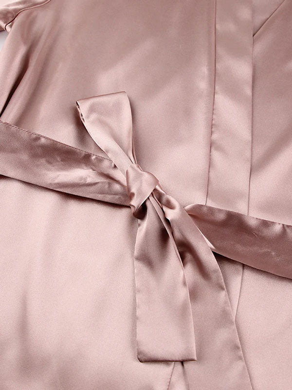 Robe de Chambre Élégante à Plumes Rose Champagne Flocon de Satin Signature
