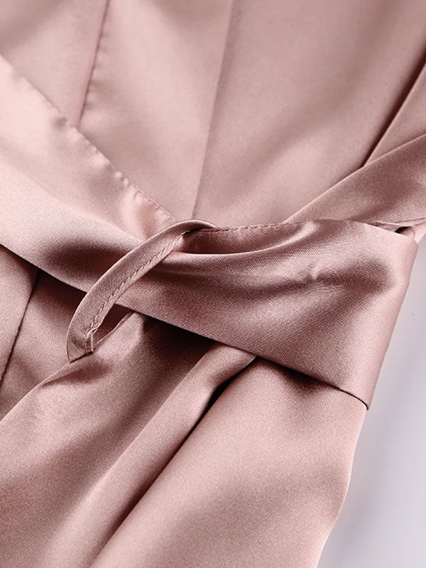 Robe de Chambre Élégante à Plumes Rose Champagne Flocon de Satin Signature