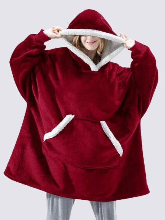 Pull Plaid Rouge à Capuche | Signature